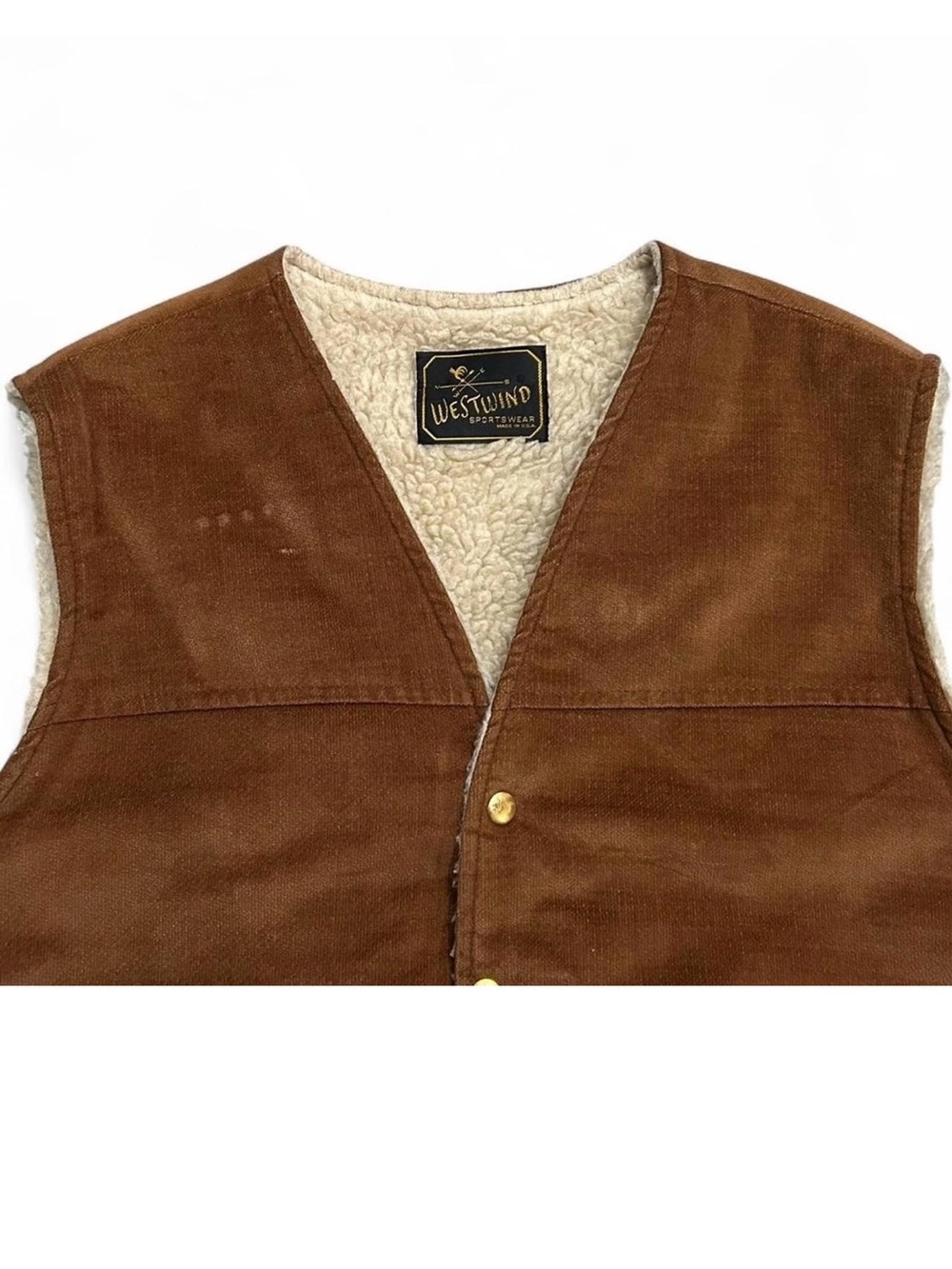 Vintage Westwind Sportswear Brown Corduroy Sherpa Vest 70s Western Rancher L XL - Picture 2 of 4